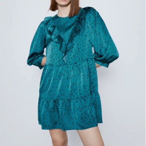 Zara Dresses & Skirts - Zara Animal Print Satin Victorian Coquette Whimsigoth Ruffle Feminine Dress XS